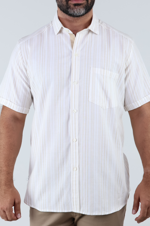 Camisa Rayas Verticales Hombre Manga Corta Textura Casual Moda